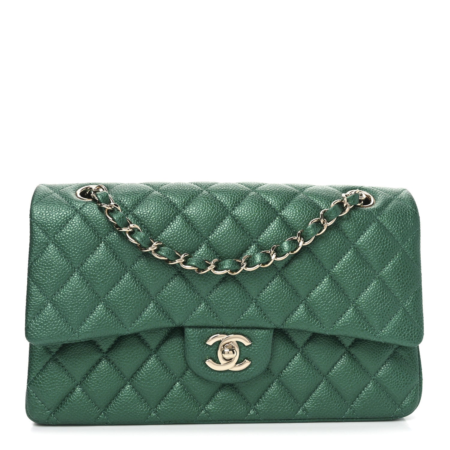 Chanel Metallic Caviar Quilted Medium Double Flap Green 1 of 11
