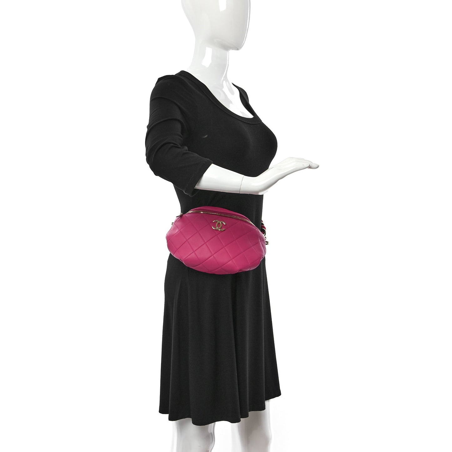 Lambskin Quilted Resin Bi-Color Waist Bag Fanny Pack Pink