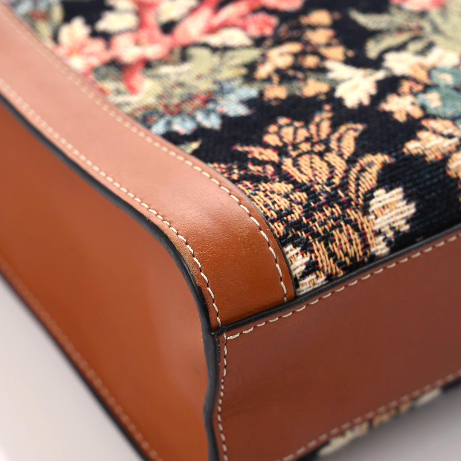 Celine Canvas Calfskin Jacquard Floral Small Vertical Cabas Black Tan 5 of 21