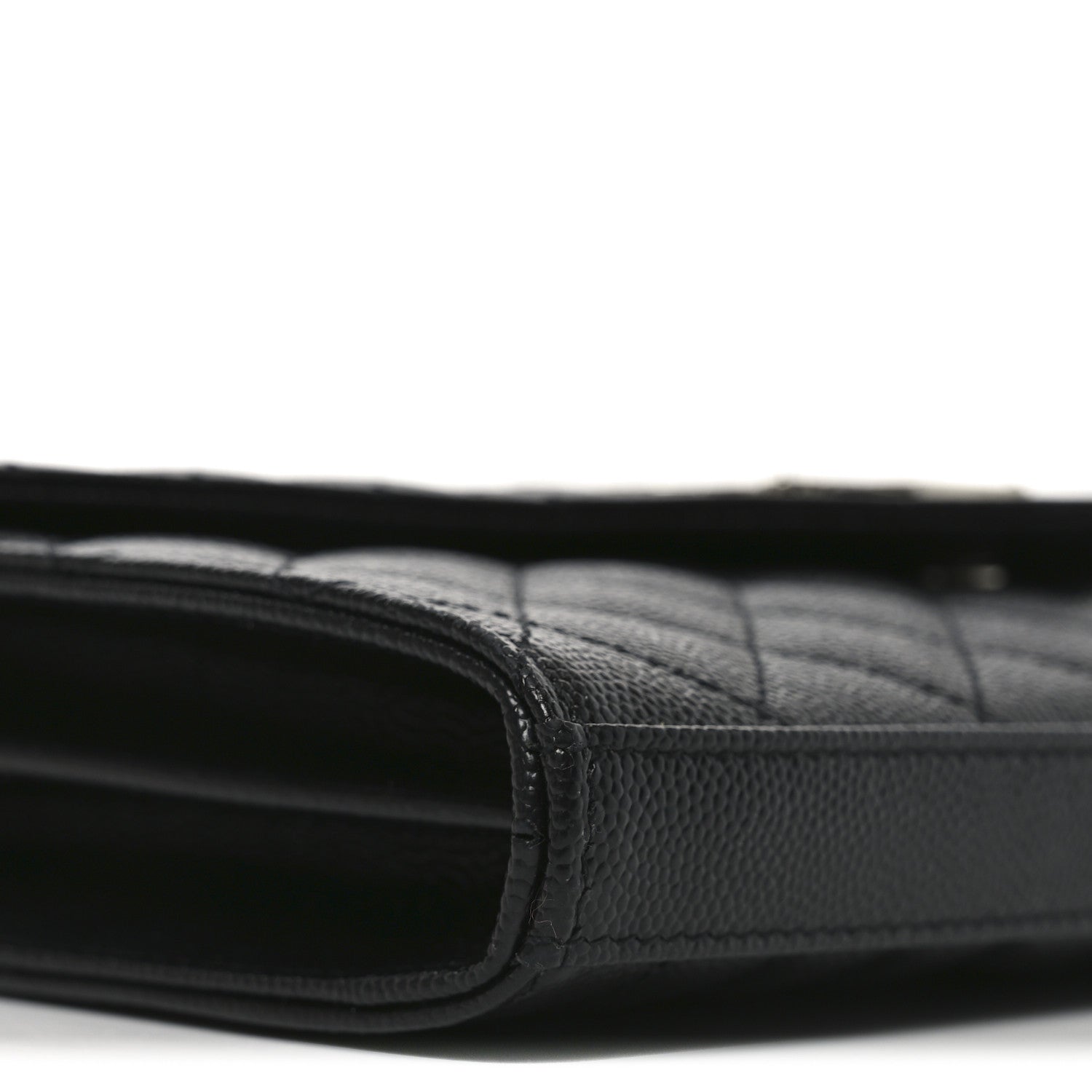Saint Laurent Grain De Poudre Mixed Matelasse Triquilt Monogram Chain Wallet Black 9 of 10