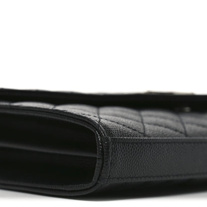Saint Laurent Grain De Poudre Mixed Matelasse Triquilt Monogram Chain Wallet Black 9 of 10