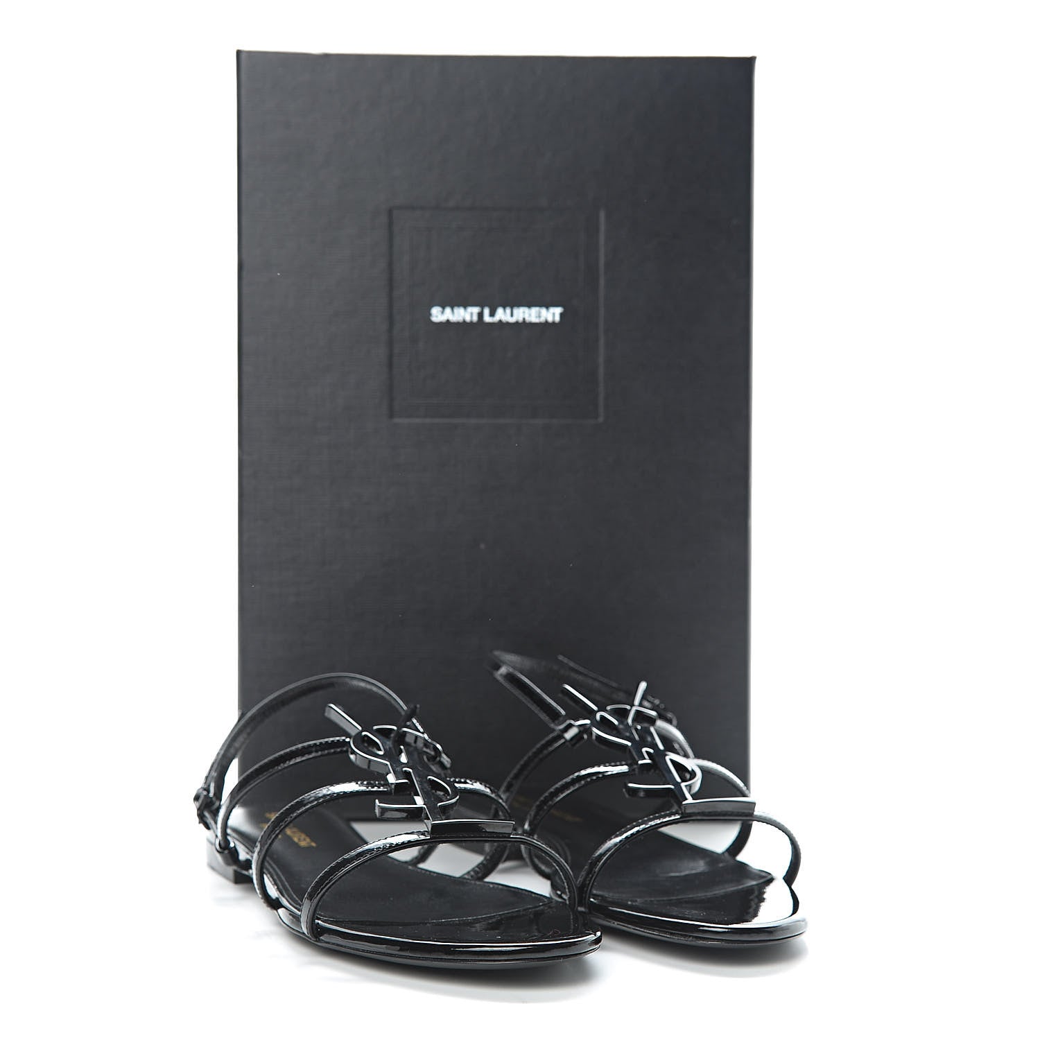 Saint Laurent Patent Calfskin Cassandra Monogram Sandals 36.5 Black 8 of 8