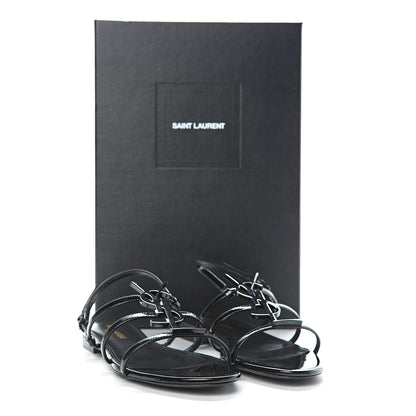 Saint Laurent Patent Calfskin Cassandra Monogram Sandals 36.5 Black 8 of 8