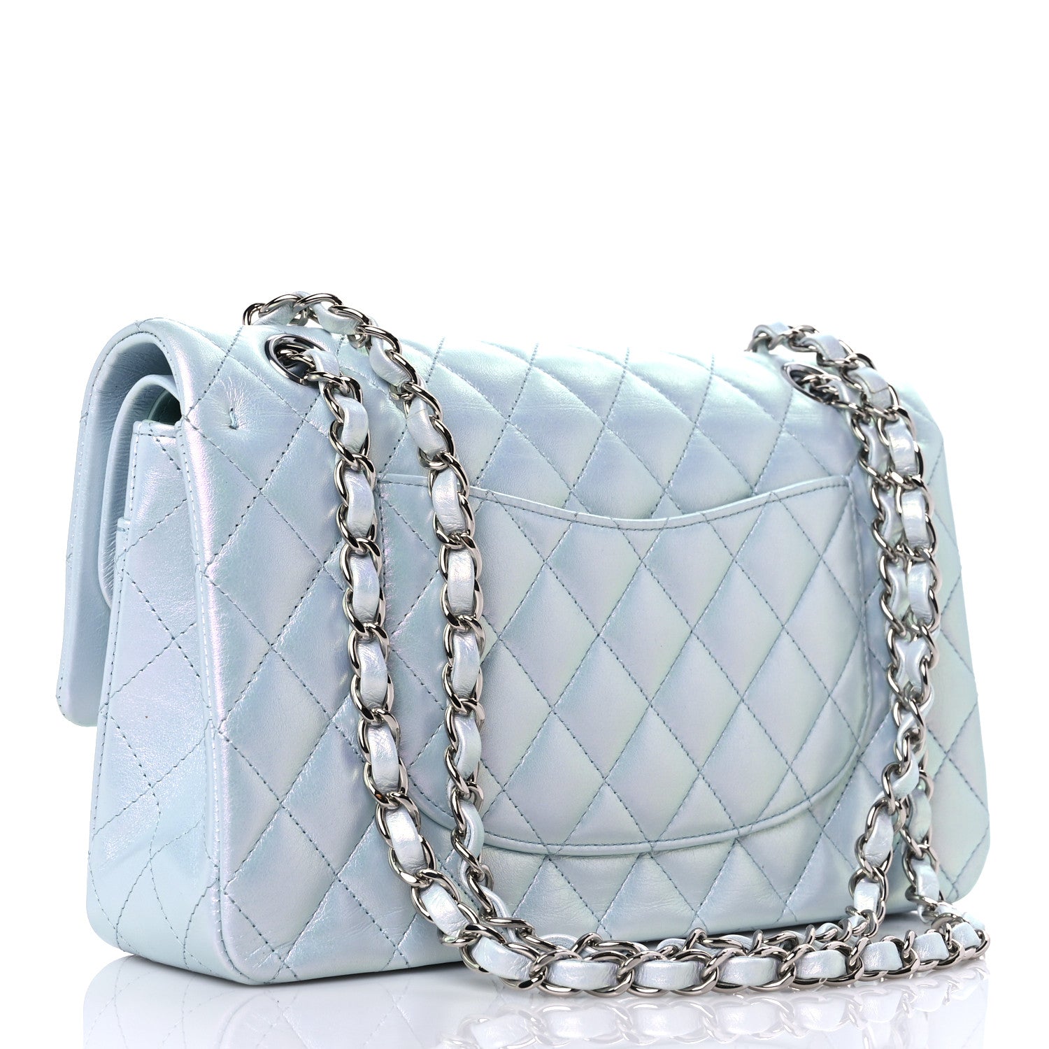 Chanel Iridescent Calfskin Quilted Medium Double Flap Light Blue 3 of 9