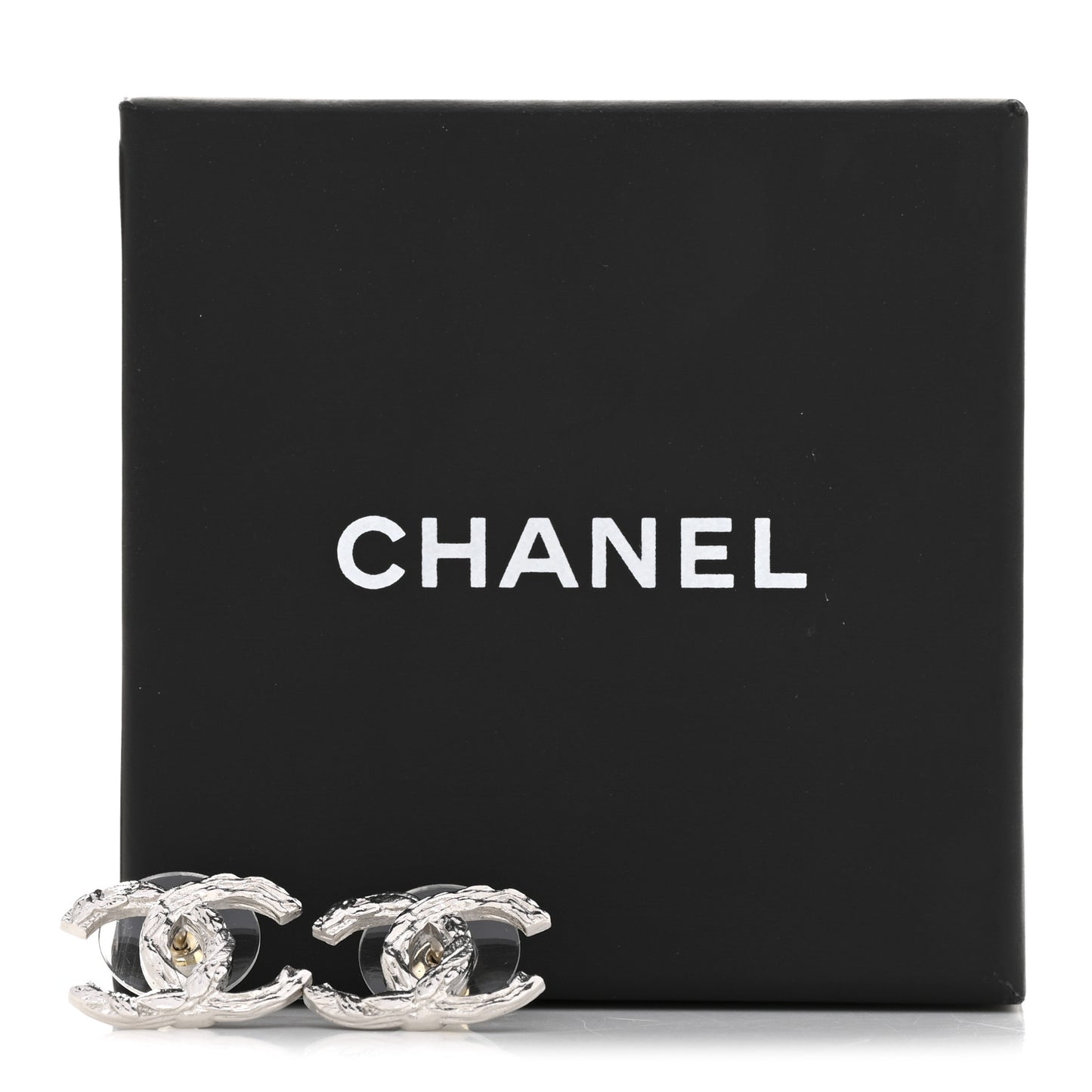 Metal CC Textured Earrings Silver