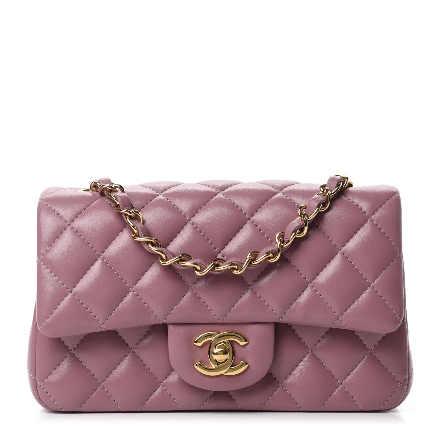 Lambskin Quilted Mini Rectangular Flap Purple