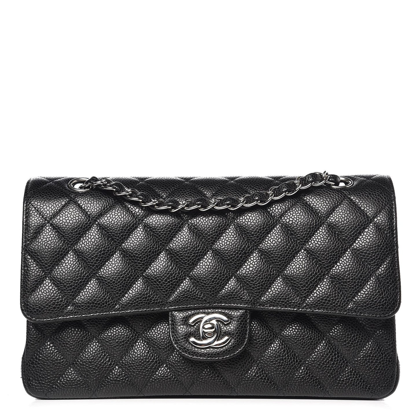 Caviar Quilted Medium Double Flap Black