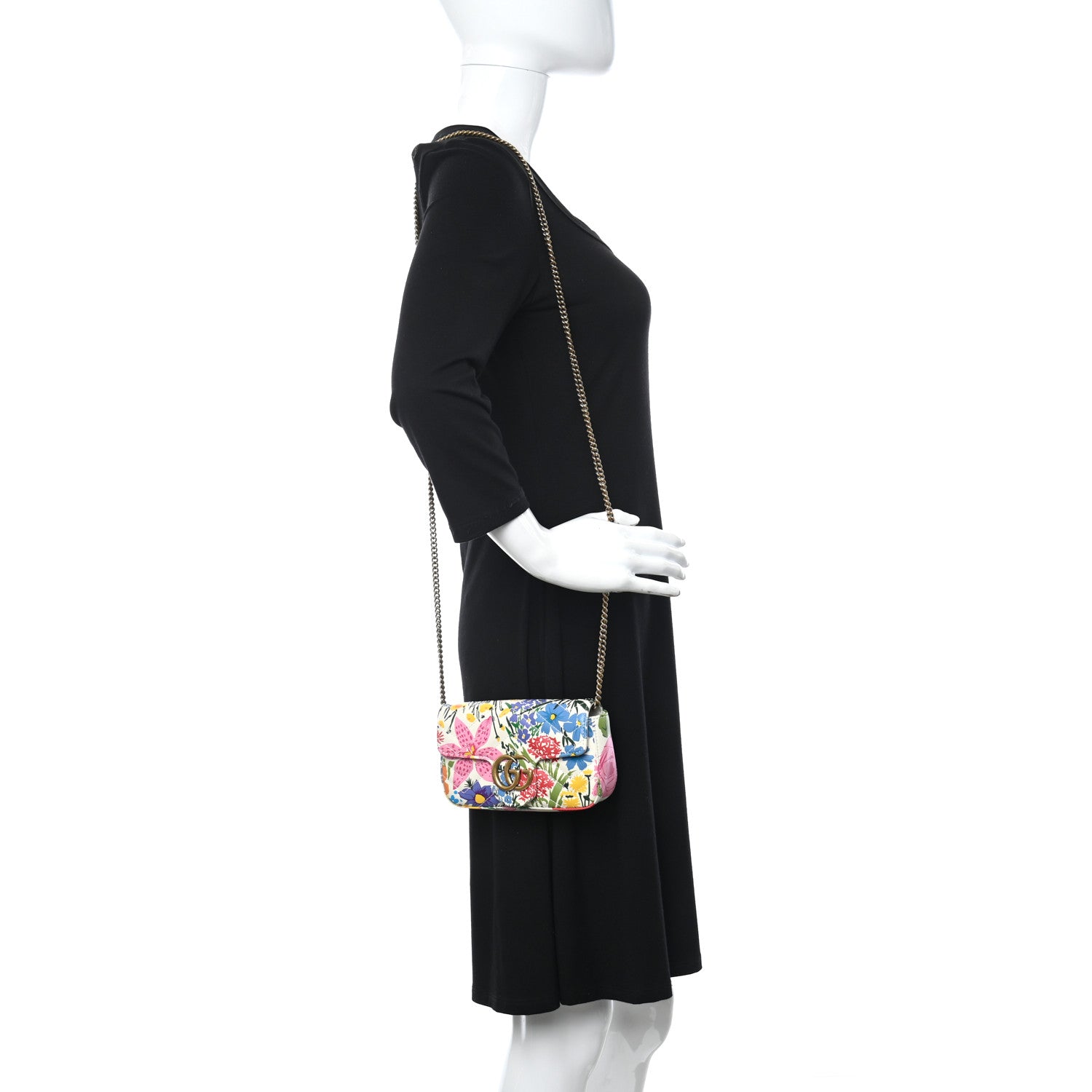 Gucci X KEN SCOTT Calfskin Matelasse Floral Print Super Mini GG Marmont Shoulder Bag Ivory Pink 2 of 13
