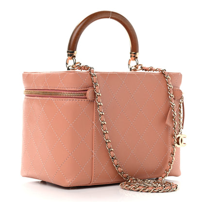 Chanel Lambskin Flat Quilted Knock On Wood Large Vanity Case Beige 3 of 9
