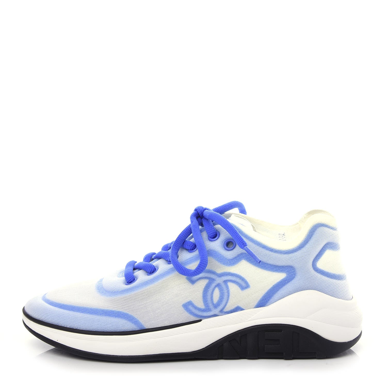 Chanel Calfskin Mesh Lycra Womens Logo Sneakers 37 White Blue 1 of 10