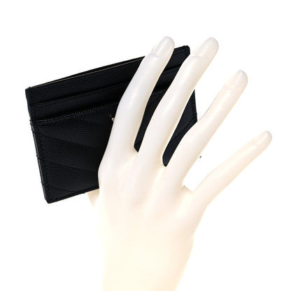 Saint Laurent Grain De Poudre Matelasse Chevron Monogram Credit Card Case Black 2 of 8
