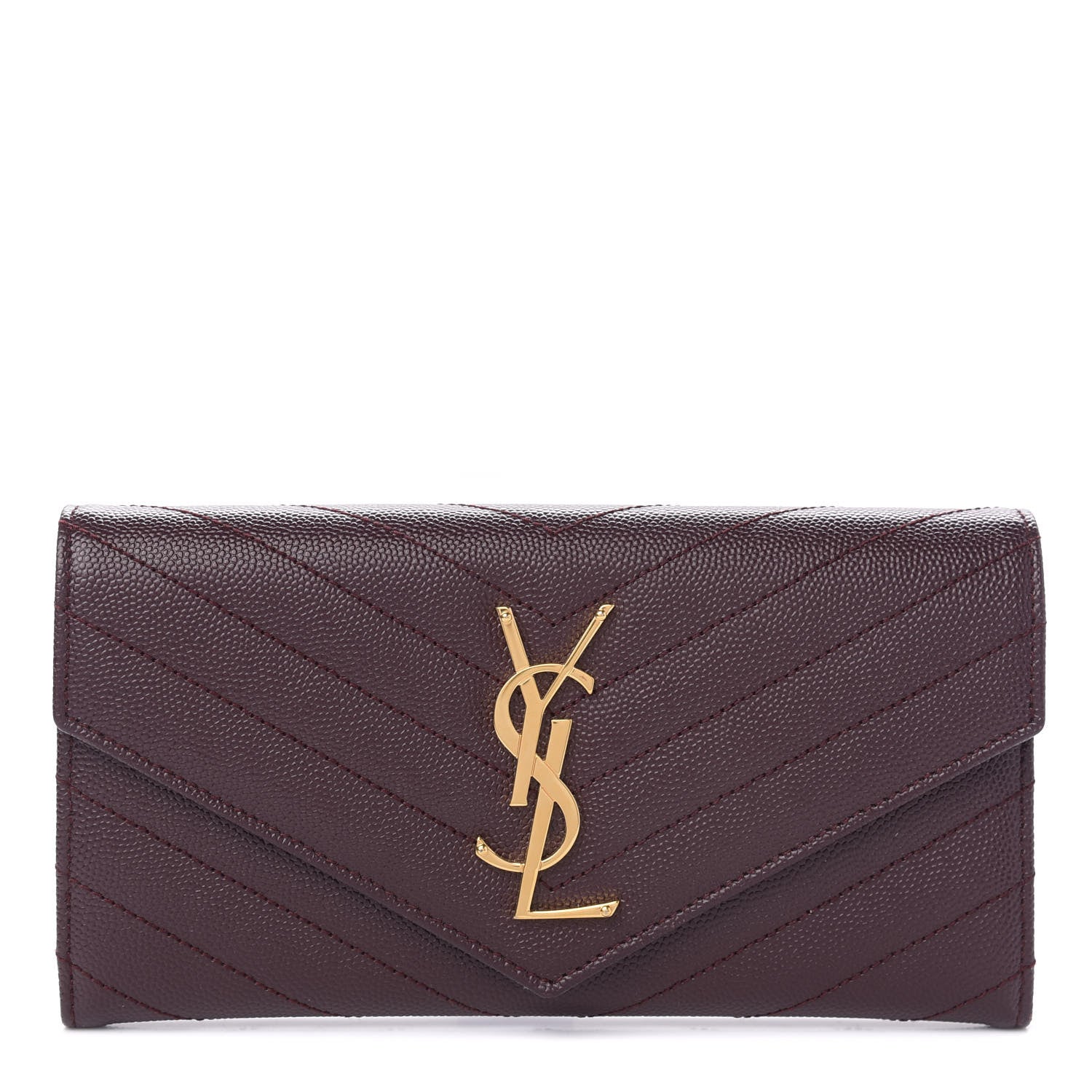 Saint Laurent Calfskin Matelasse Chevron Monogram Flap Wallet Amaranto 1 of 7
