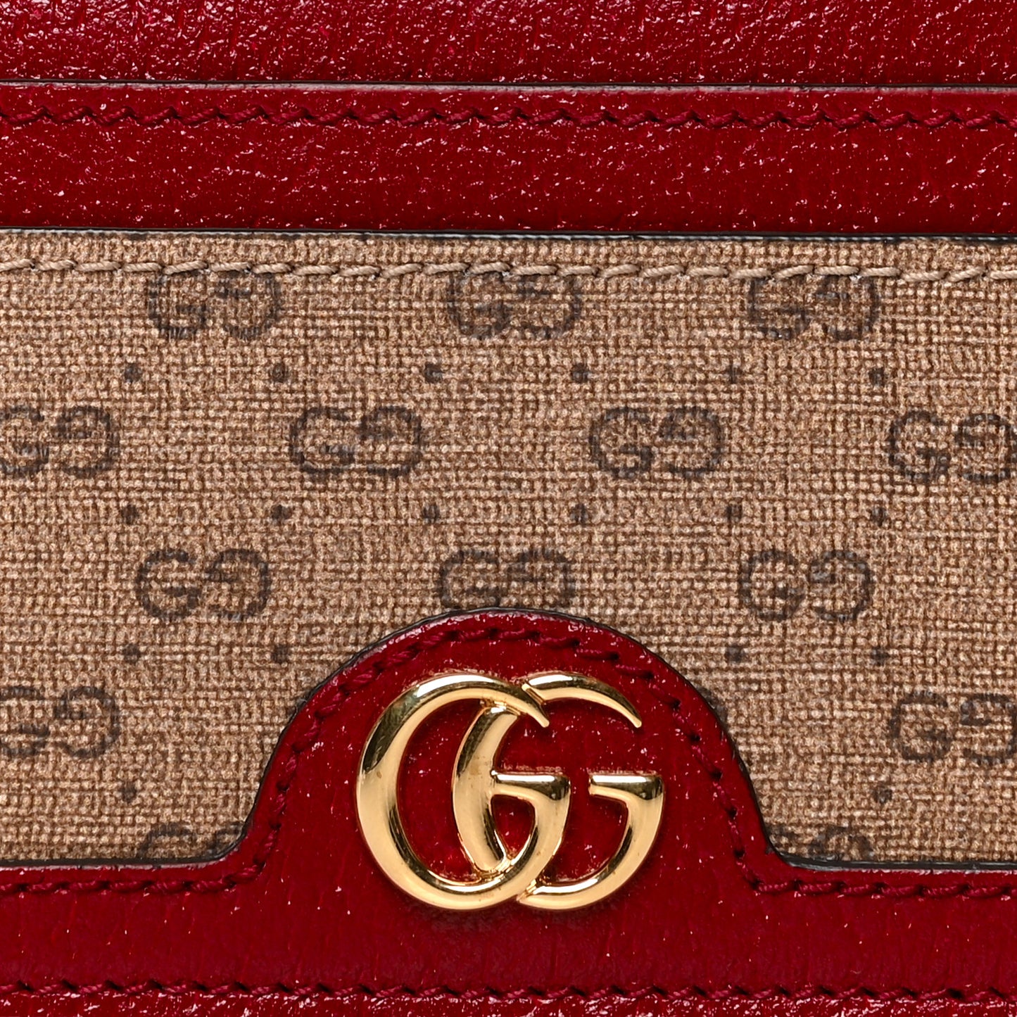 X DORAEMON Mini Vintage GG Supreme Monogram Card Holder Beige Cherry Red