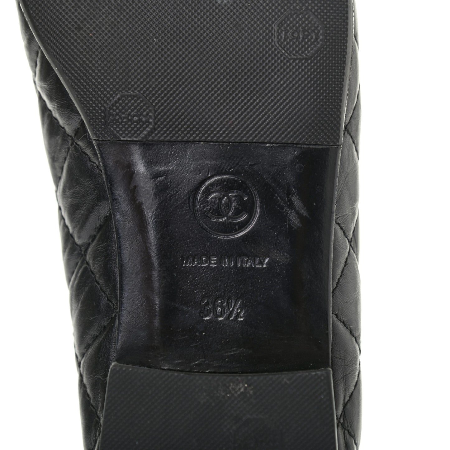 Aged Calfskin Quilted CC Cap Toe Ballerina Flats 36.5 Black