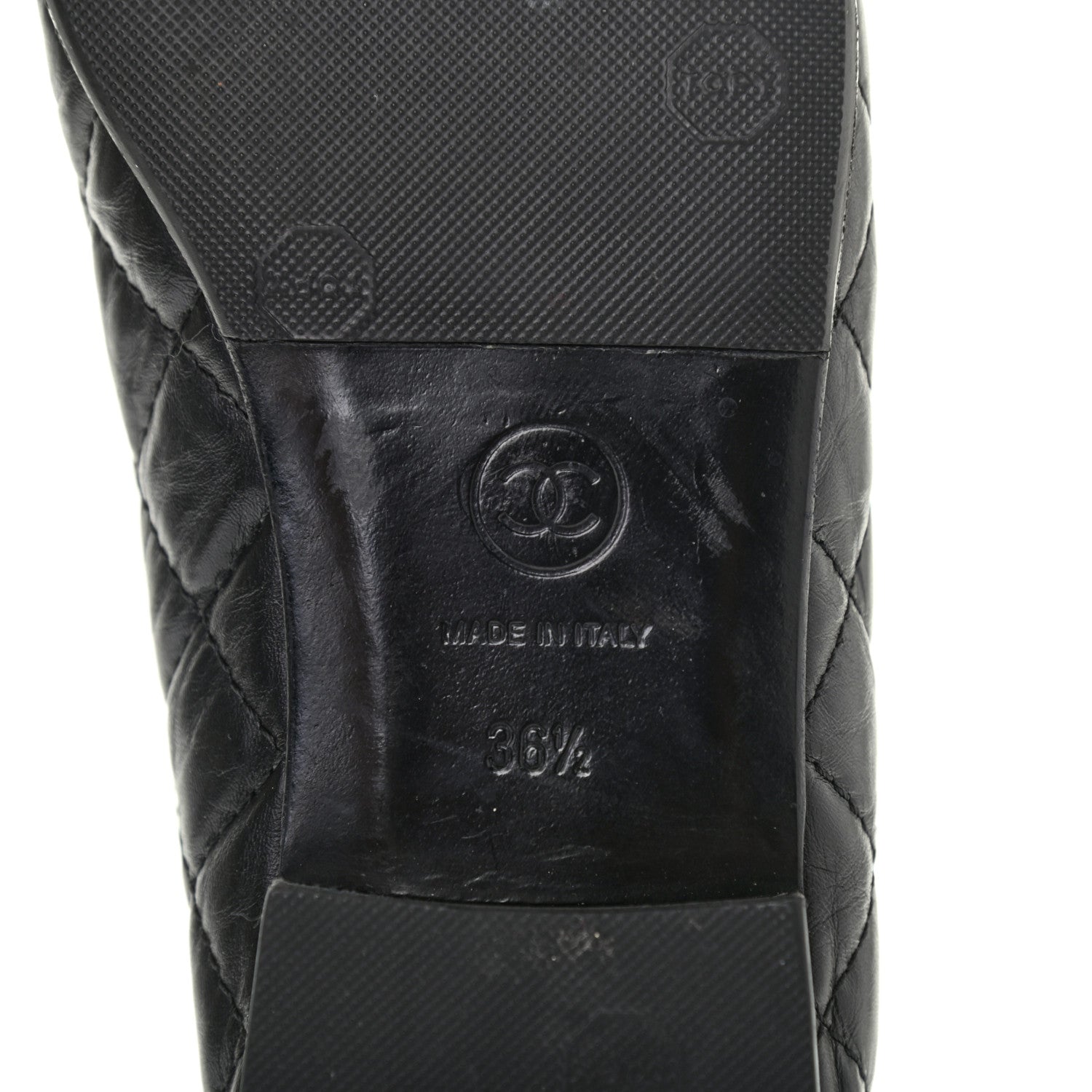 Chanel Aged Calfskin Quilted CC Cap Toe Ballerina Flats 36.5 Black 6 of 8