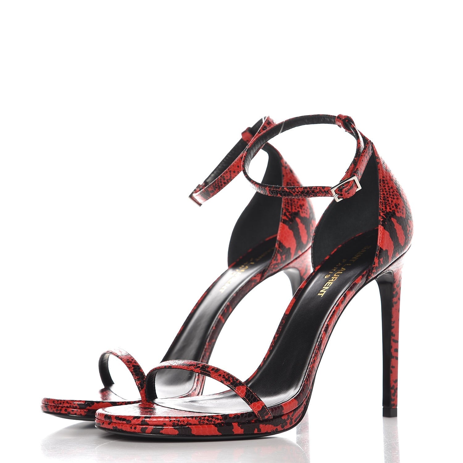 Saint Laurent Python Calfskin Embossed Jane 105 Ankle Strap Sandals 39.5 Red Black 2 of 8