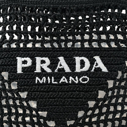 Prada Yarn Raffia Effect Crochet Logo Embroidered Tote Bag Black 7 of 11