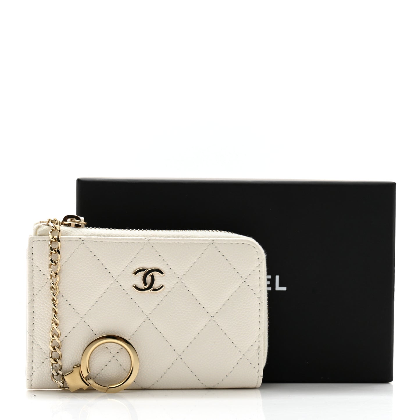 Caviar Quilted Zipped Key Holder Case White