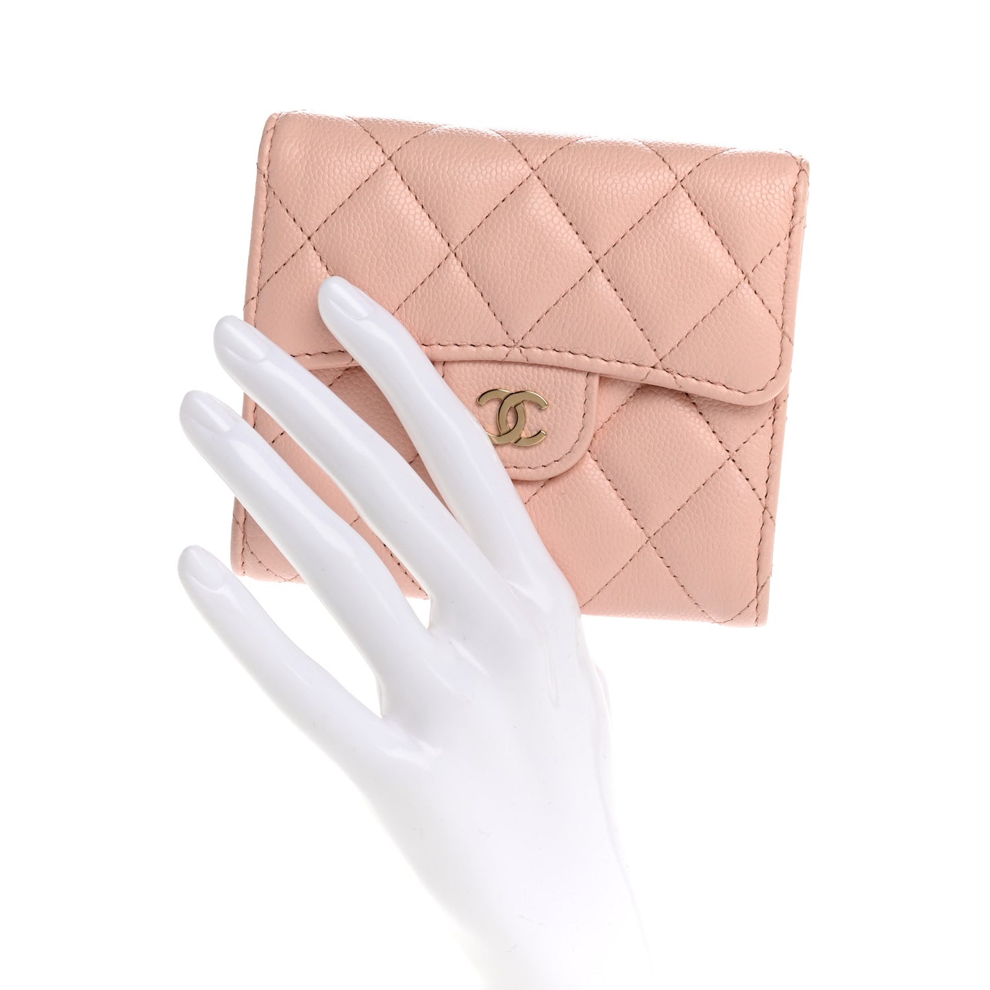 Caviar Quilted Compact Flap Wallet Light Pink
