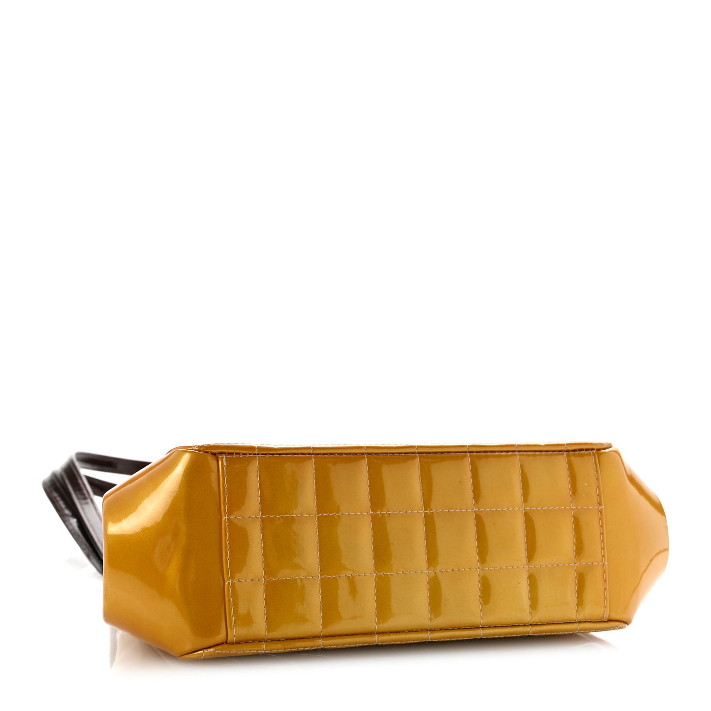 Patent Metallic Quilted Chocolate Bar Kiss Lock CC Shoulder Bag Gold