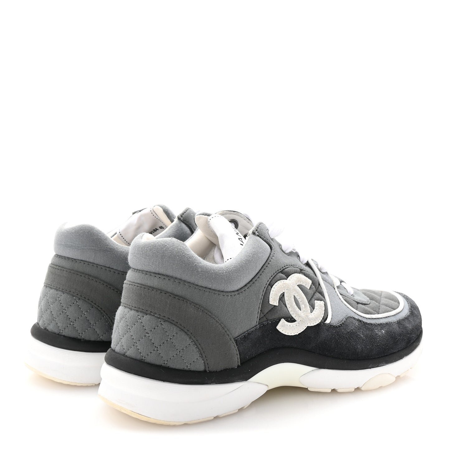 Fabric Suede Calfskin Quilted CC Sneakers 40 Dark Grey