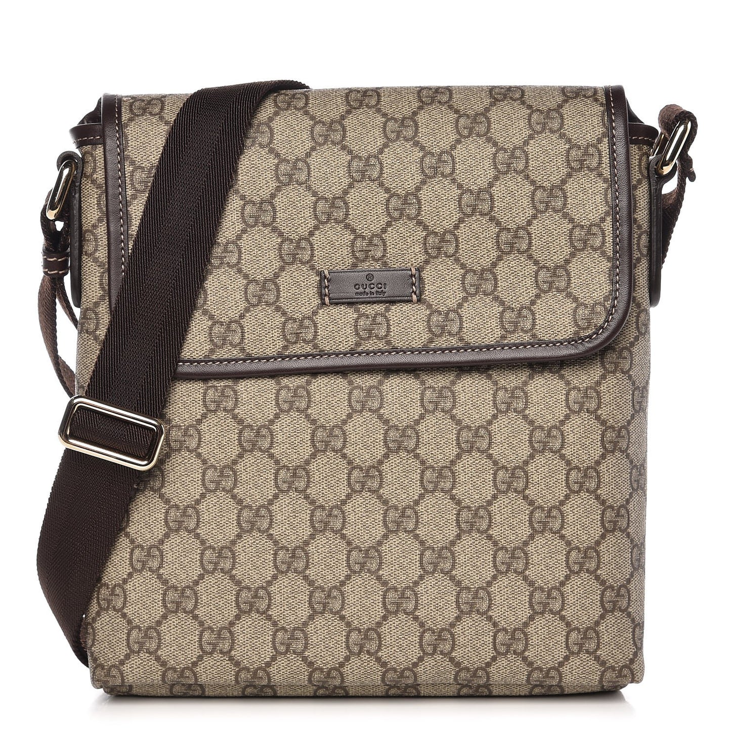 GG Supreme Monogram Selleria Calfskin Small Flap Messenger Bag Beige Ebony Cocoa Dark Chocolate
