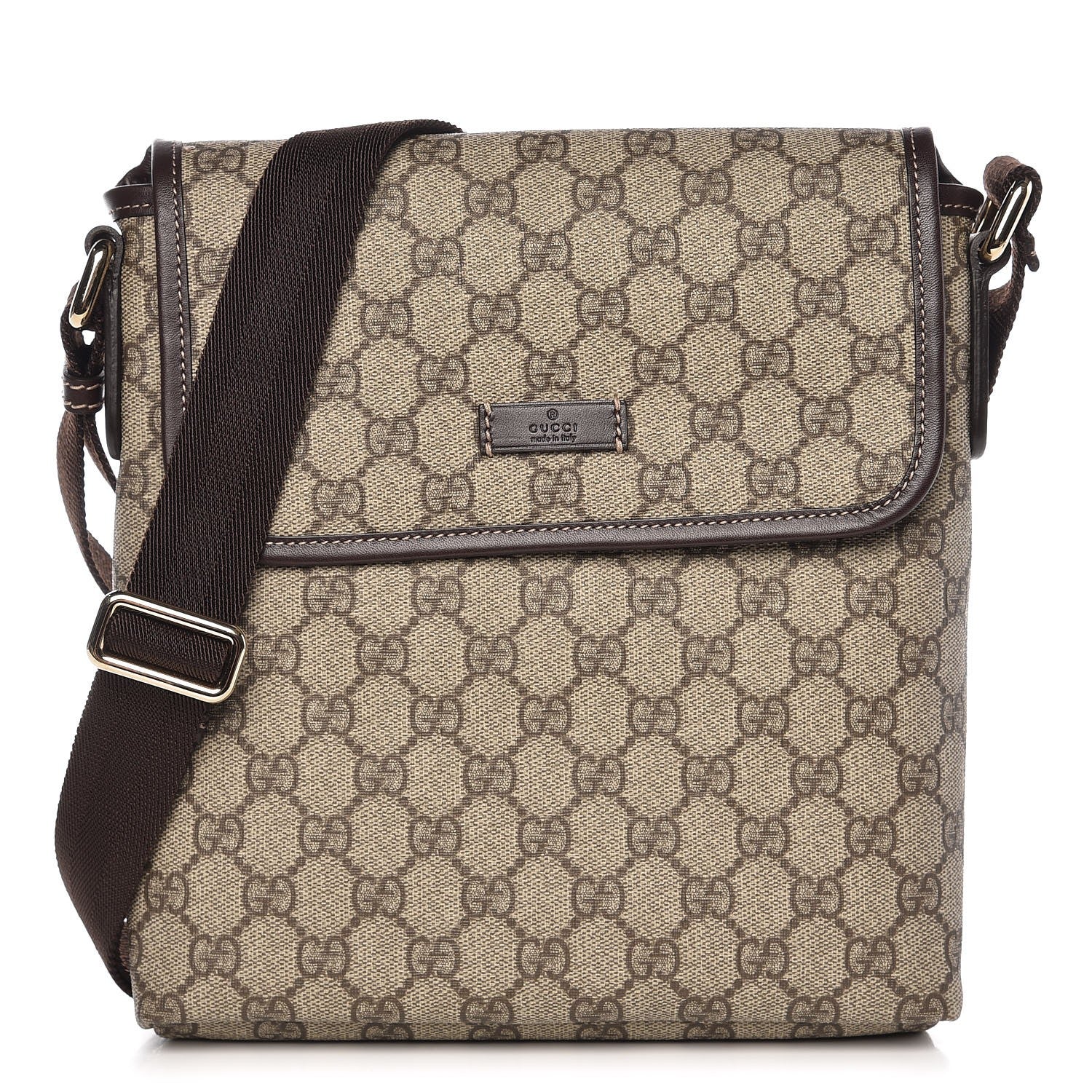 Gucci GG Supreme Monogram Selleria Calfskin Small Flap Messenger Bag Beige Ebony Cocoa Dark Chocolate 1 of 8