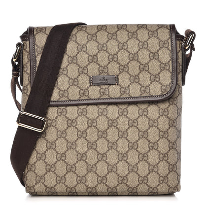 Gucci GG Supreme Monogram Selleria Calfskin Small Flap Messenger Bag Beige Ebony Cocoa Dark Chocolate 1 of 8