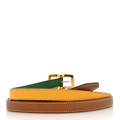 Hermes Epsom Double Strap Reversible Belt 80 32 Green Red Gold Yellow 4 of 6