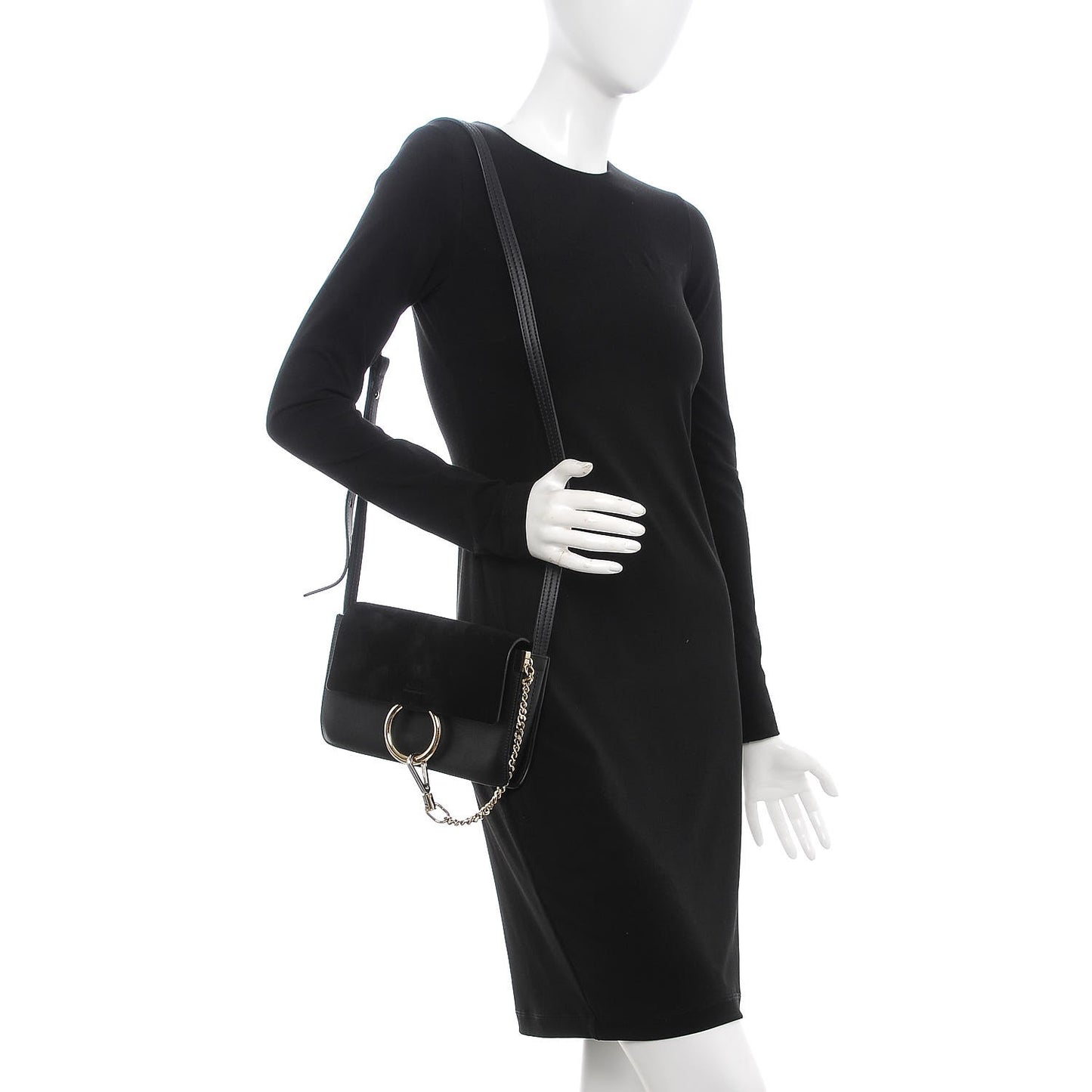 Suede Calfskin Small Faye Shoulder Bag Black