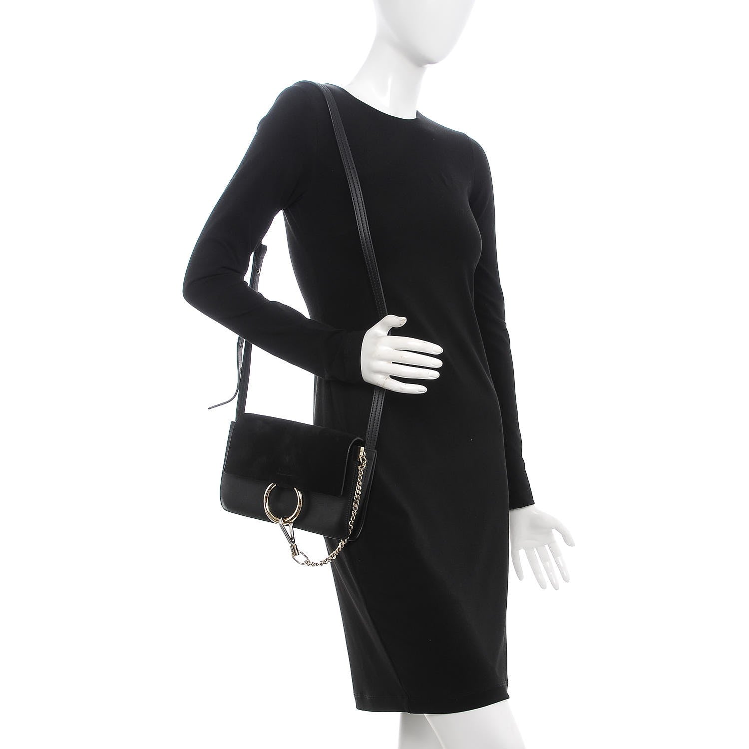 Chloe Suede Calfskin Small Faye Shoulder Bag Black 2 of 7