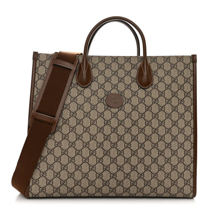 Gucci GG Supreme Monogram Azalea Calfskin Medium Retro Interlocking G Tote Bag Beige Ebony Brown Sugar 1 of 10