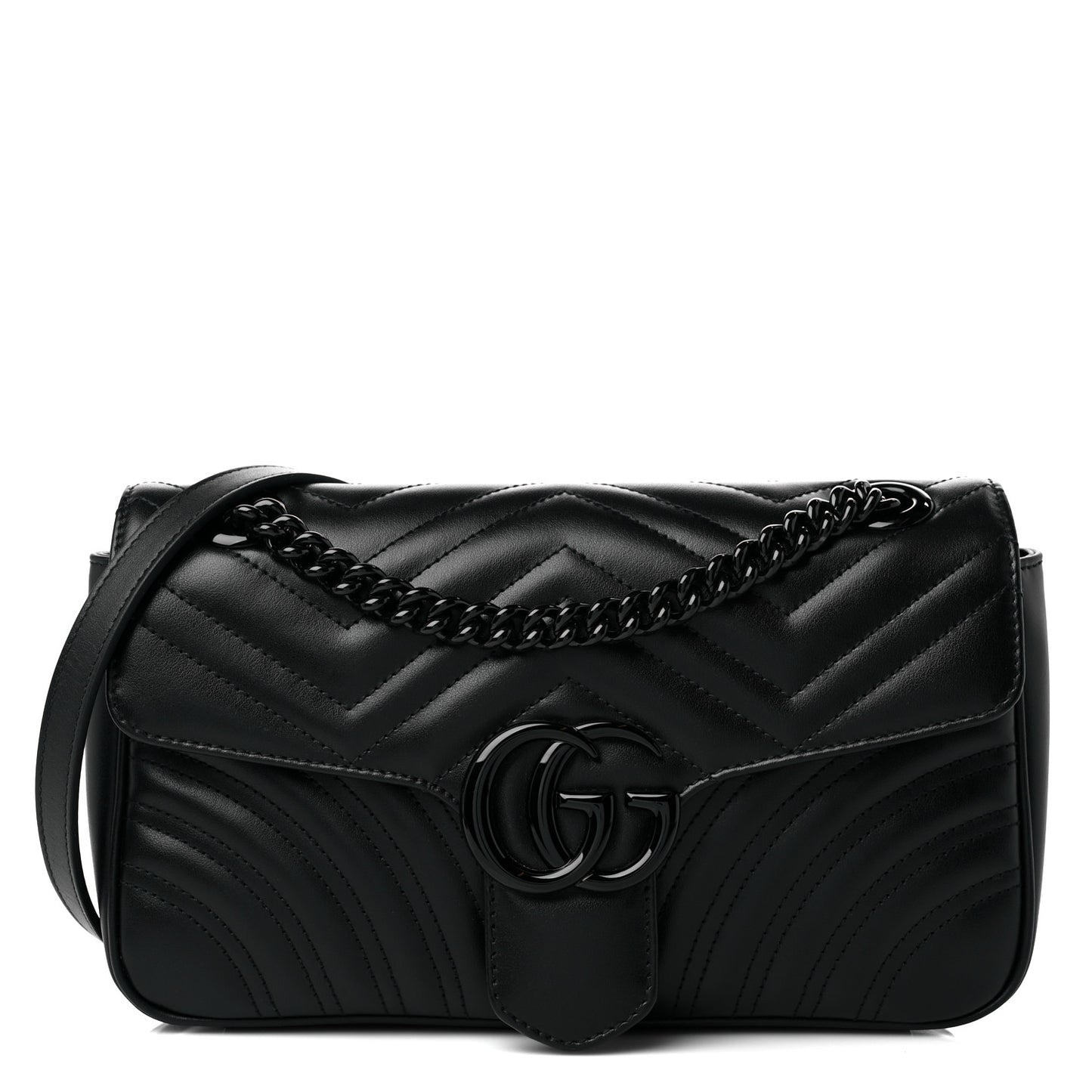 Calfskin Matelasse Monochrome Small GG Marmont Shoulder Bag Black