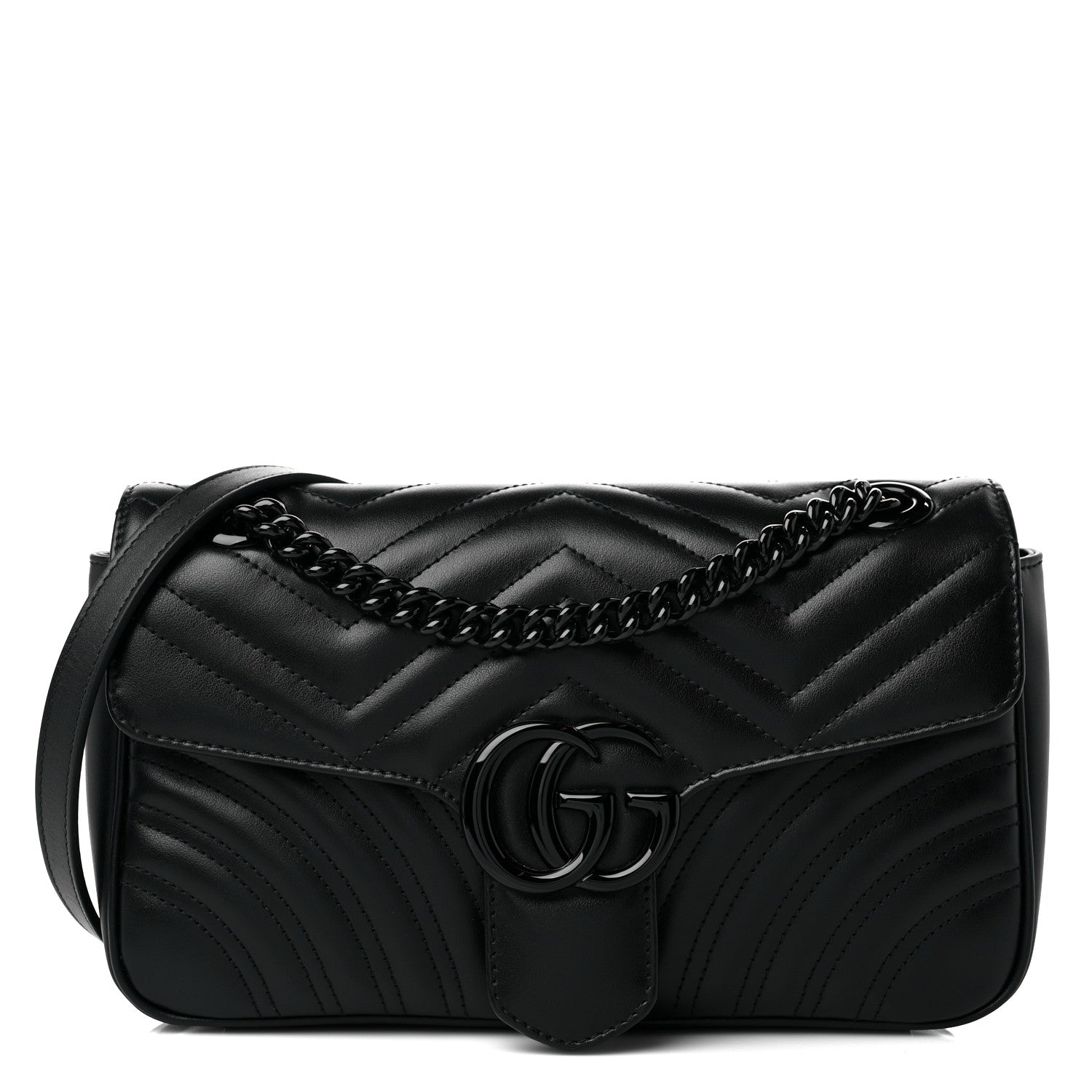 Gucci Calfskin Matelasse Monochrome Small GG Marmont Shoulder Bag Black 1 of 7