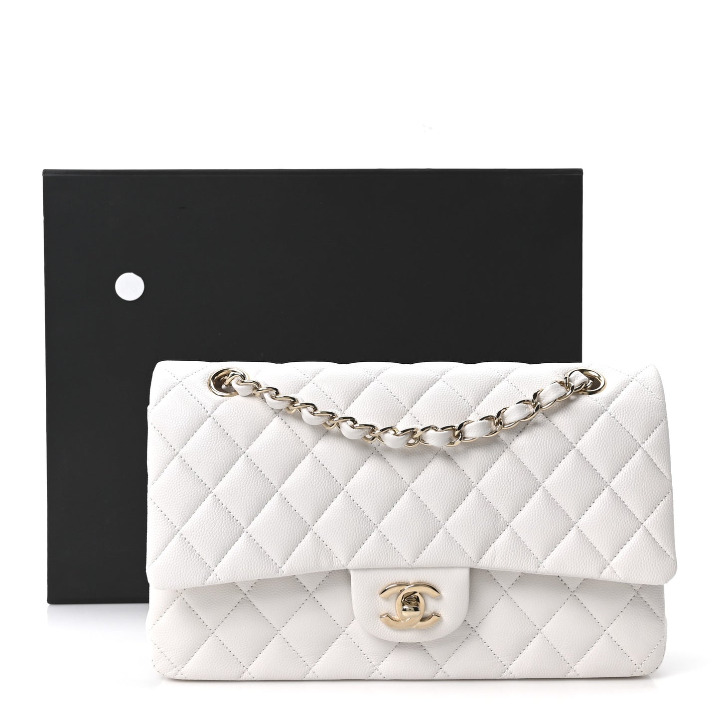 Caviar Quilted Medium Double Flap White