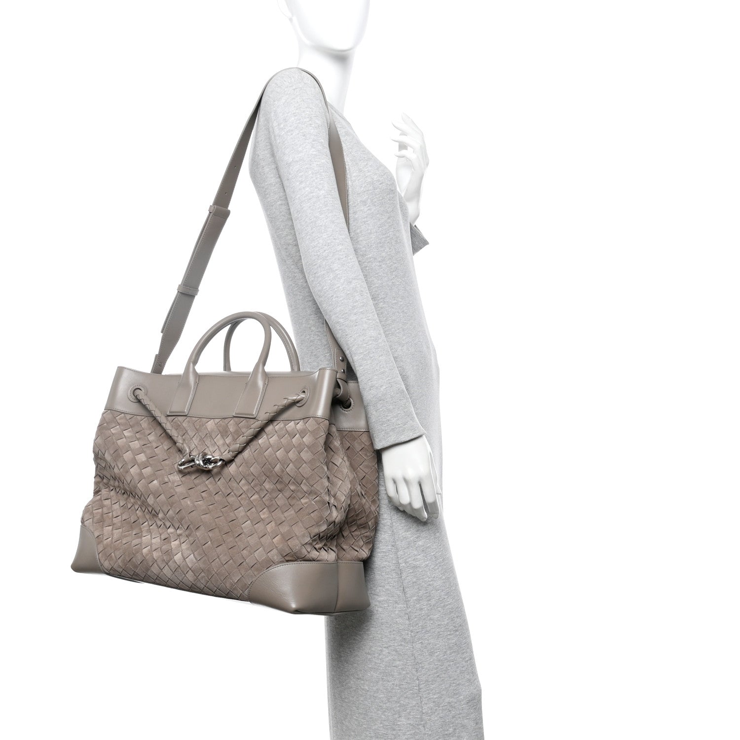 Bottega Veneta Suede Calfskin Intrecciato Andiamo Voyager Limestone 2 of 10