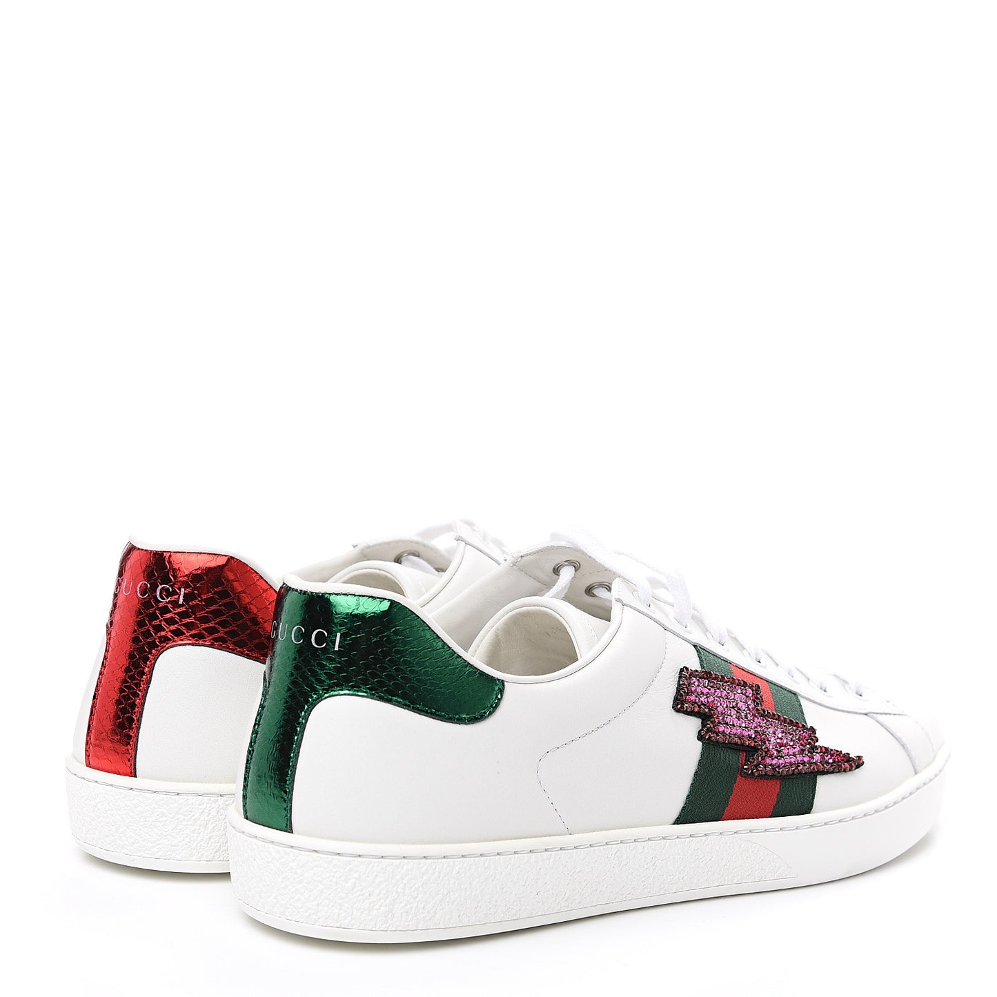 Calfskin Ayers Web Lightning Embroidered Mens Ace Sneakers 11 White