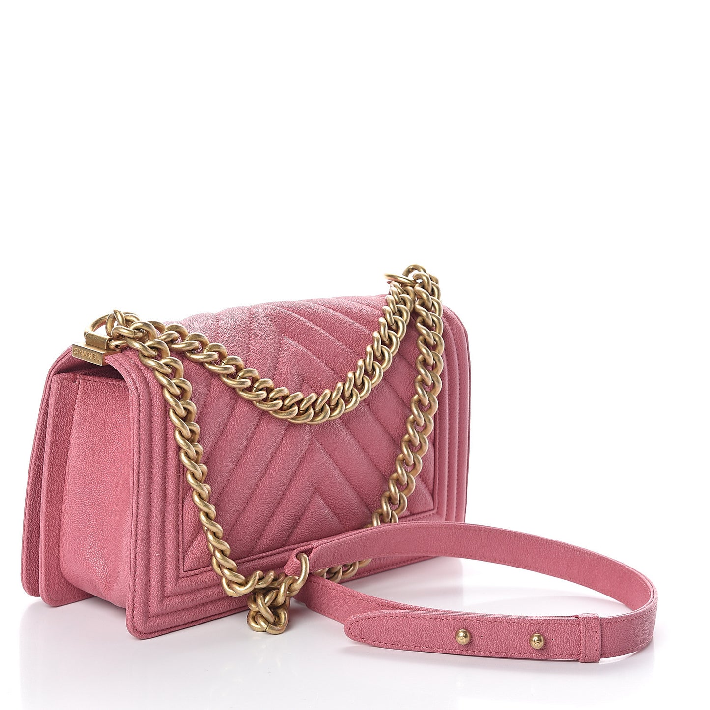 Caviar Chevron Quilted Medium Boy Flap Pink