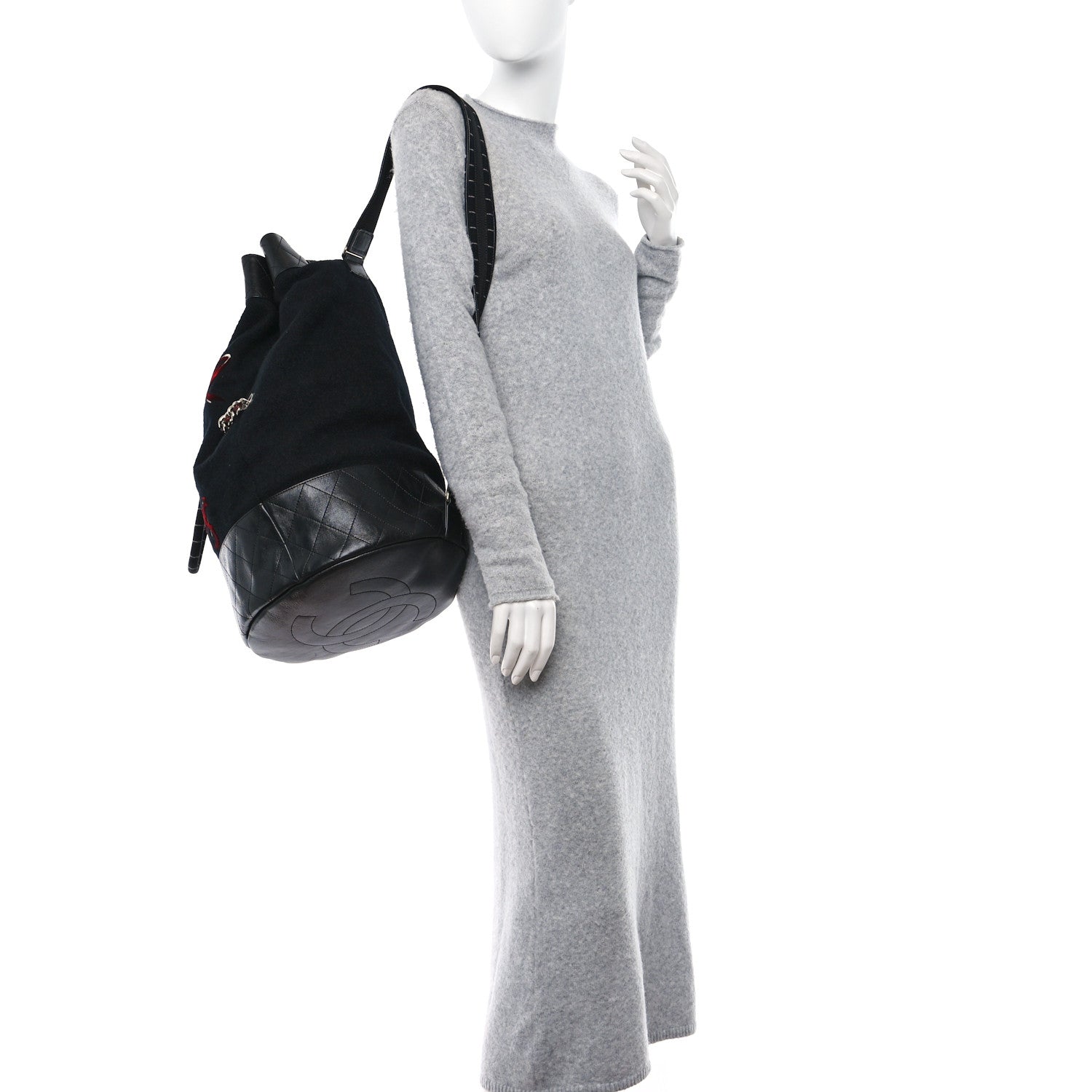 Chanel Wool Calfskin Embroidered Paris Hamburg Drawstring Backpack Black 3 of 10