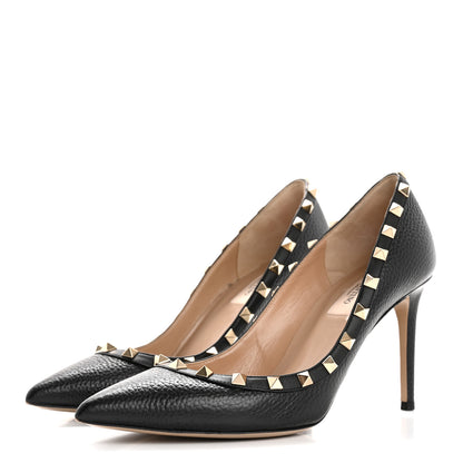 Valentino Garavani Pebbled Calfskin Rockstud 90mm Pumps 39 Black 4 of 12