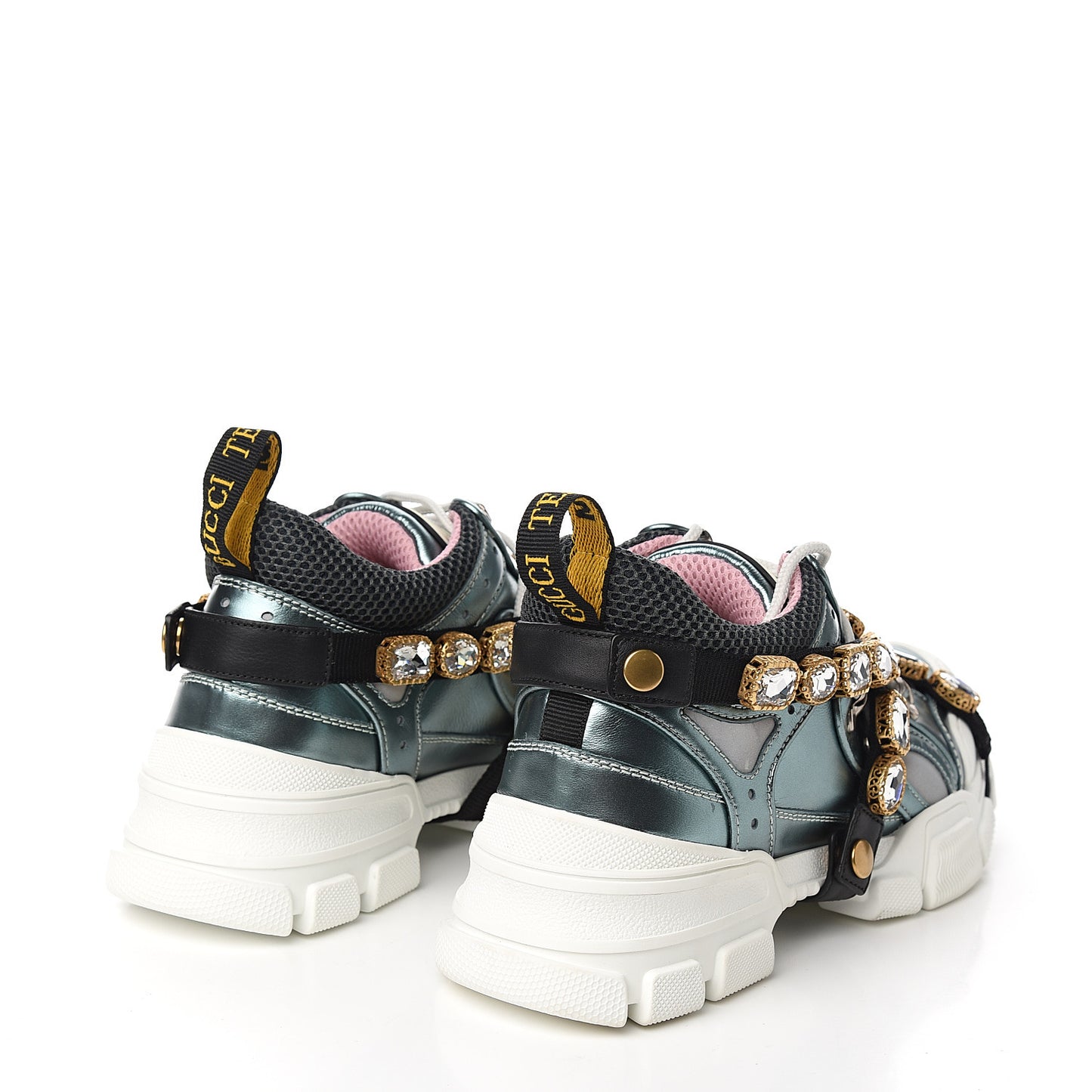 X SEGA Metallic Calfskin Removable Crystals Womens Flashtrek Sneakers 38 Lago Loess Silver