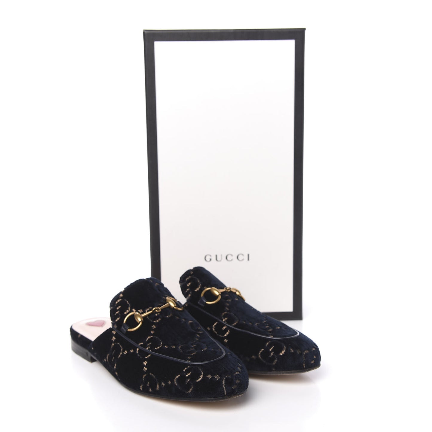 Velvet GG Monogram Womens Princetown Slippers 36 Blue Beige