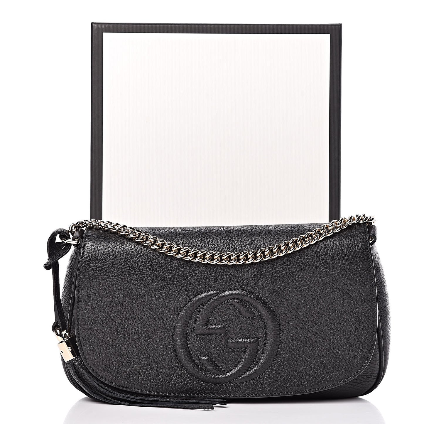 Pebbled Calfskin Medium Soho Flap Crossbody Black