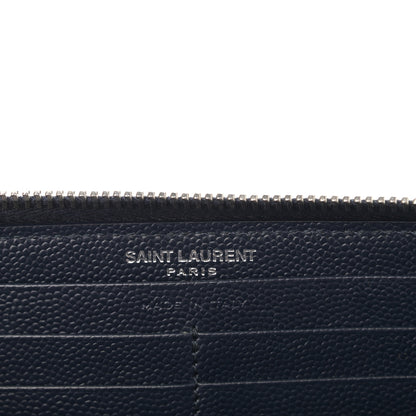 Saint Laurent Grain De Poudre Matelasse Chevron Monogram Zip Around Wallet Deep Marine 6 of 10
