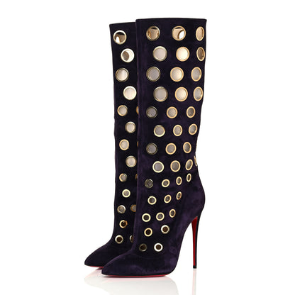 Christian Louboutin Suede Eyelet Apollo Boots 38 Purple 3 of 6