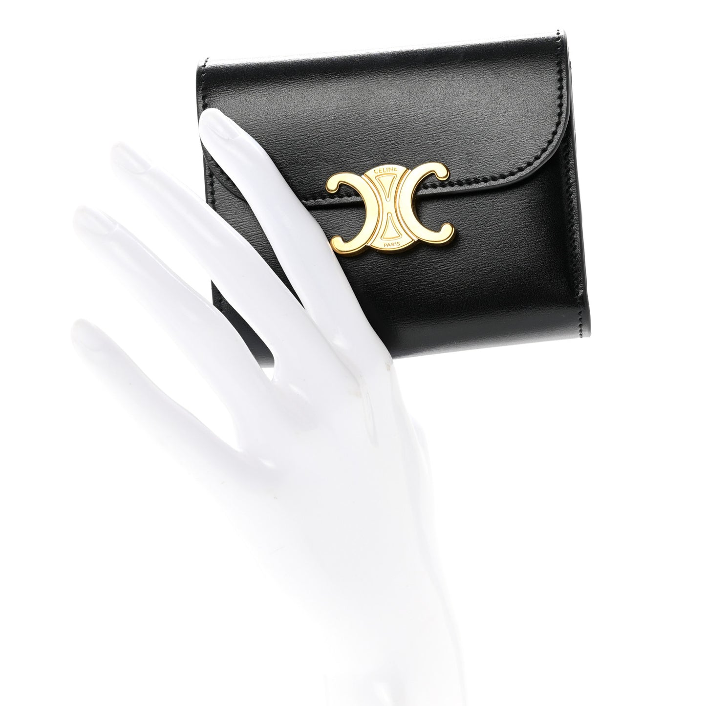Shiny Smooth Lambskin Small Triomphe Wallet Black