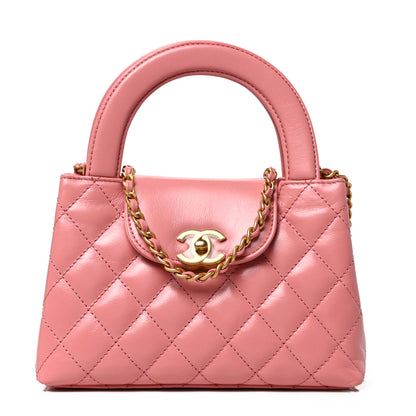 Chanel Shiny Aged Calfskin Quilted Nano Kelly Shopper Coral Pink 1 of 15