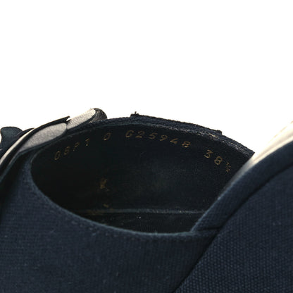 Chanel Canvas Camellia Wedge Sandals 38.5 Navy 8 of 10