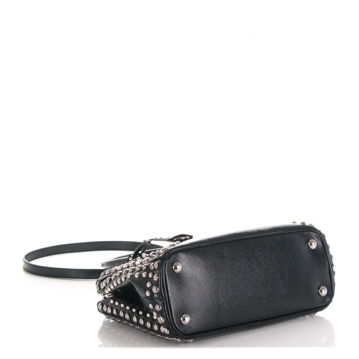 Saffiano Vernice Crystal Small Galleria Double Zip Tote Black