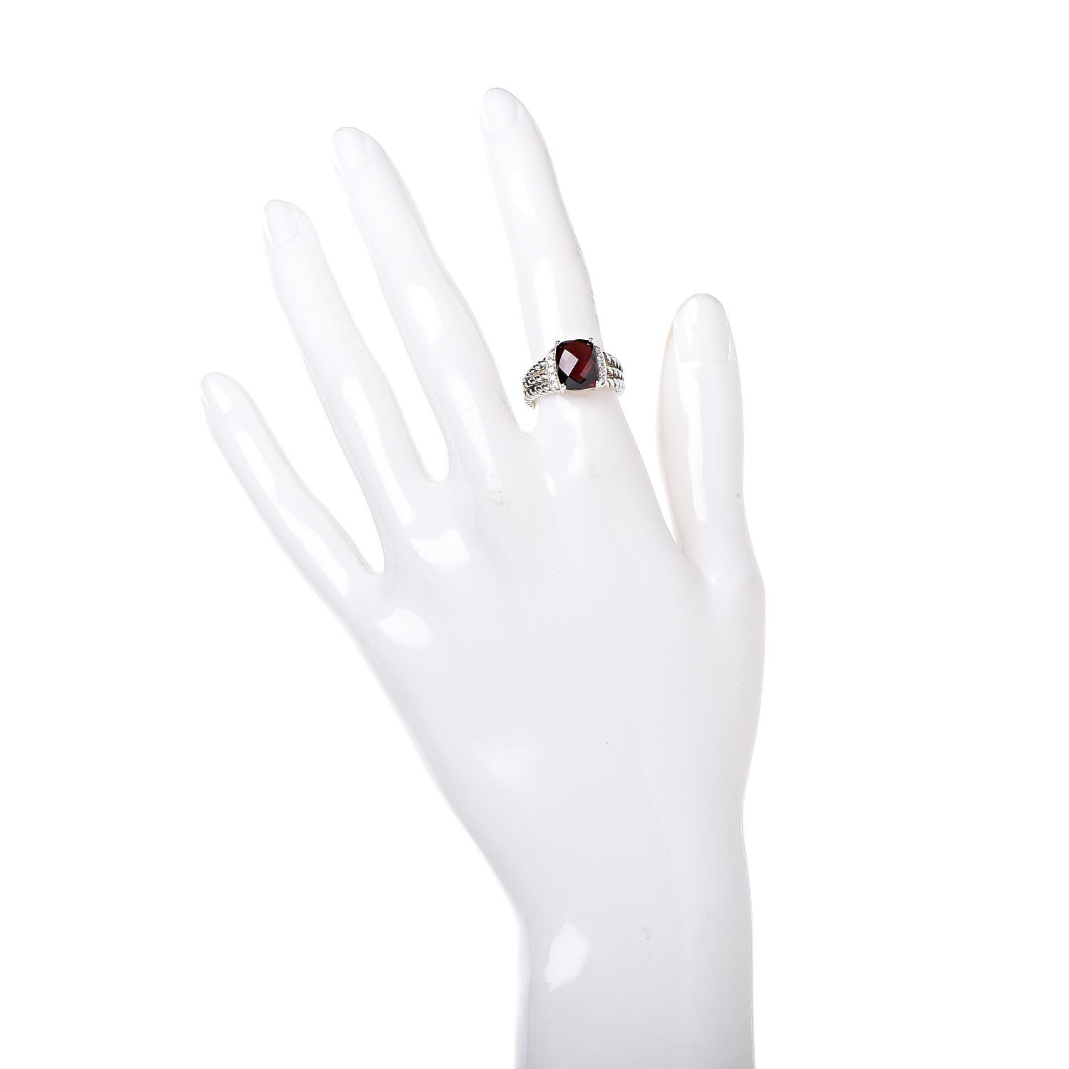 David Yurman Sterling Silver Diamond Garnet 10mm Petite Wheaton Ring 50 5.5 2 of 6